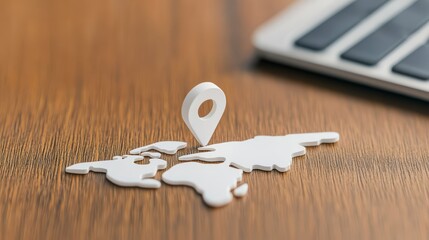 Poster - White Map Marker on Wooden Table Next to Laptop Keyboard