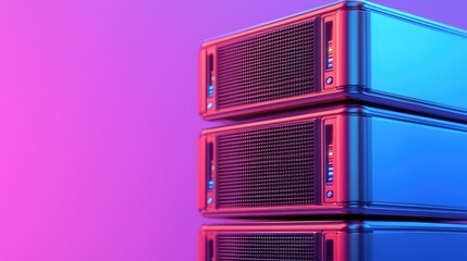 Poster - Colorful Server Towers on Gradient Background with Neon Lights