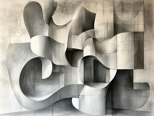 Poster - Dynamic handdrawn abstract forms art installation contemporary gallery visual artwork modern environment unique perspective