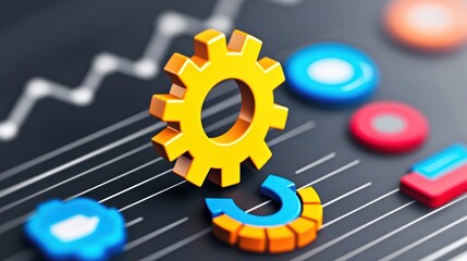 Poster - Colorful Gear Icon on Digital Background Representing Technology Theme