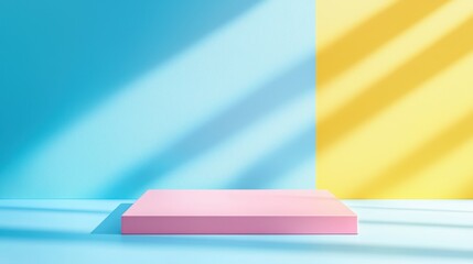 Poster - Colorful Minimalist Scene with Pink Platform and Bright Background