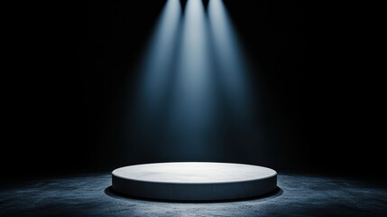 Poster - Spotlight on Round Platform in Dark Empty Studio Space