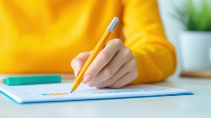 Poster - Bright Yellow Sweater and Hand Writing on Paper with Pen