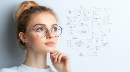 Poster - Thoughtful Young Woman Analyzing Data Visualizations and Charts