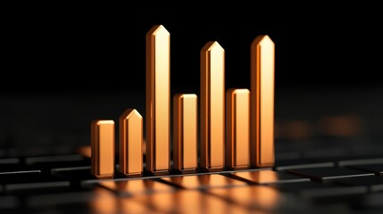 Poster - Golden Bar Graph on Keyboard Displaying Financial Data and Growth