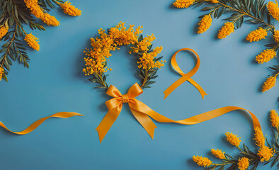 Poster - yellow ribbon is tied to a yellow flower, creating a beautiful and cheerful decoration. the ribbon i