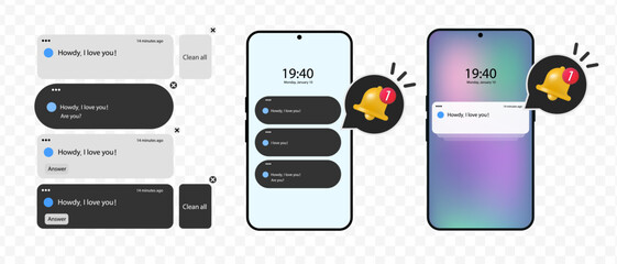 Wall Mural - notification screen ui. push notification. sms notification on the screen of the smartphone. sms pop