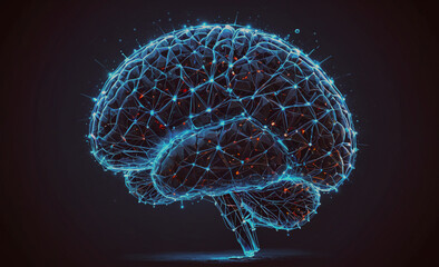 Aufkleber - Brain made of wires and lights. The brain is blue and black