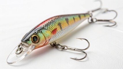 Colorful fishing lure with shiny scales and hooks