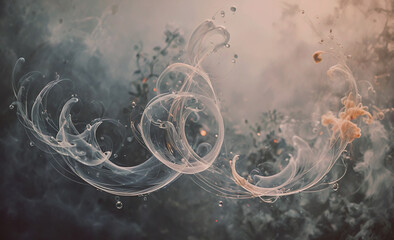 Poster - Painting of smoke and water droplets. The water droplets are in the shape of a letter C