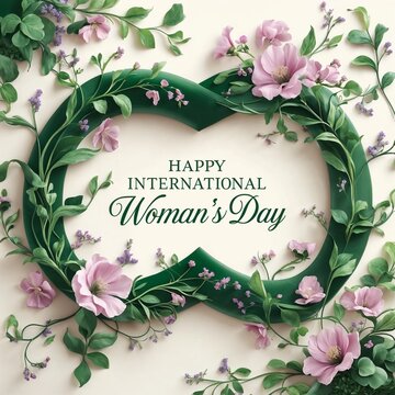 Botanical Banner to Celebrate International Woman's Day. Green Floral Design with Number 8