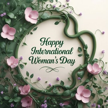 Botanical Banner to Celebrate International Woman's Day. Green Floral Design with Number 8
