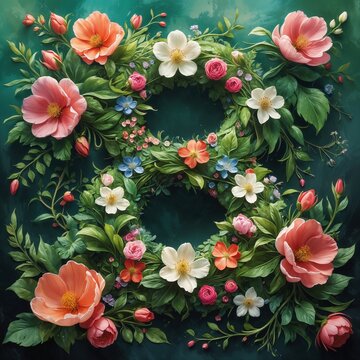 Botanical Banner to Celebrate International Woman's Day. Green Floral Design with Number 8