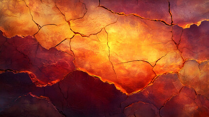 Wall Mural - Radiant sunset-orange and crimson rock texture with cracked layers and glowing highlights