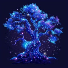 cosmic tree glowing with celestial starlight