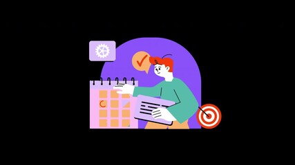 Poster - A young man with red hair, planning on a calendar, represents productivity and time management in a digital setting.