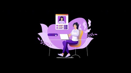 Poster - A woman of Asian descent working on a laptop at a stylish desk with a floral background.
