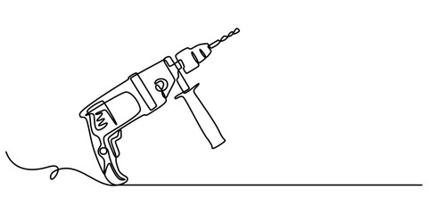 Leinwandbilder - Electric Drill with Spiral Bit Continuous Line Art for Precision in Construction and Manufacturing, electric drill one continuous line drawing vector illustration, Continuous Line Drawing of Cordless.