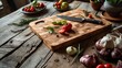 © Artem - Rustic wooden cutting board on kitchen table