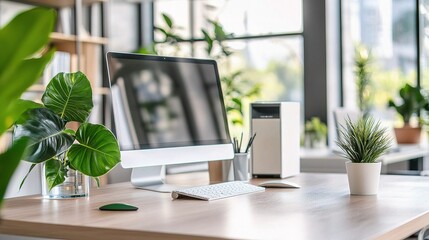 Poster - Modern Office Interior with Natural Light and Green Plants