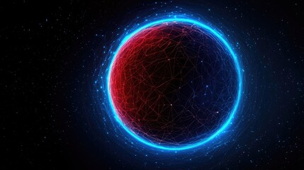 Poster - Dynamic energy sphere against dark space background scientific visualization digital art cosmic environment futuristic concept