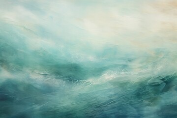 Poster - Abstract representation of ocean waves with varied textures and hues capturing tranquility during sunrise over the water, conveying a sense of peace and natural beauty