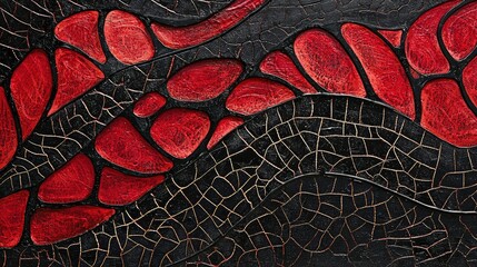 Poster - Intricate Abstract Texture with Red and Black Patterns and Lines