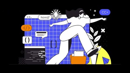Aufkleber - A stylish person navigating a digital interface, showcasing creativity and technology in a captivating illustration.