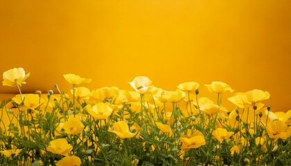 yellow poppies, yellow isolated background, copy space