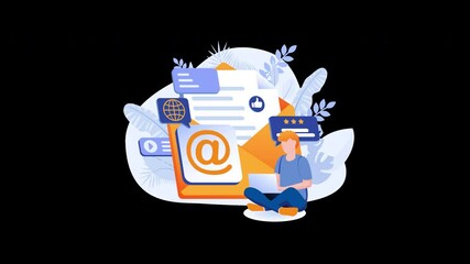 Poster - A young man using a laptop surrounded by email and social media icons, in a modern digital communication setting.