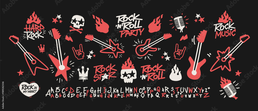 Rock Music and Punk Doodle signs collection for Rock Party and apparel ...