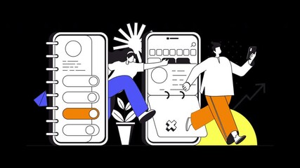 Poster - A diverse group of people interacting with mobile devices, illustrating technology use in a modern setting.