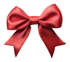 Red ribbon bow with elegant texture, isolated on transparent background. Decorative accessory concept