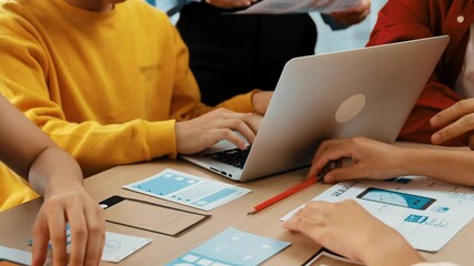 Aufkleber - panorama video of startup company employee planning on user interface prototype for mobile applicati