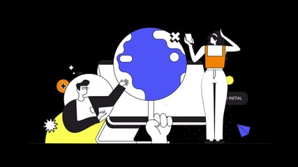Poster - A diverse group of individuals interacting with a colorful globe in a digital environment, symbolizing global connection.