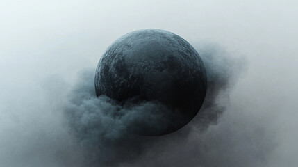 Wall Mural - a black planet with half its surface covered in dark blue haze.
