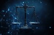 © Aashutosh Pandit - ornate scales of justice against a blue background with abstract network