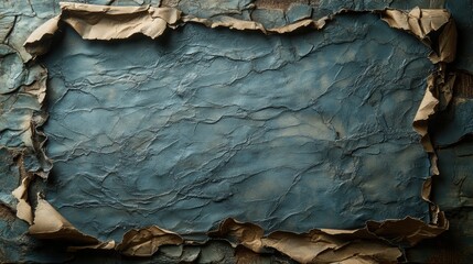 Wall Mural - Textured Blue Background with Torn Brown Edges on Rustic Surface