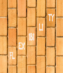 Wall Mural - Flexibility symbol. Concept word Flexibility on beautiful brown bricks. Beautiful brown brick wall background. Business flexibility concept. Copy space.