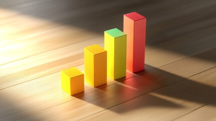 Poster - A clear and concise business bar graph showing comparative data between competitors, featuring vibrant colors and shadows, placed on a light wooden table for emphasis.