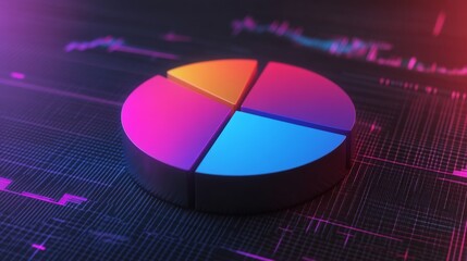 Poster - a dynamic d pie chart rotating on a digital interface, showcasing real-time data analysis with color