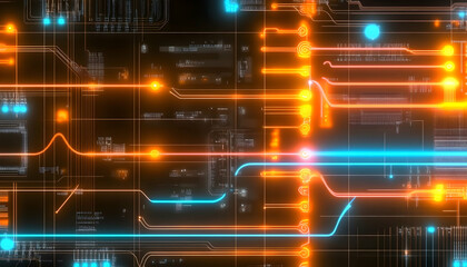 Futuristic digital network data flow, glowing lines and nodes, abstract technology background for website banners