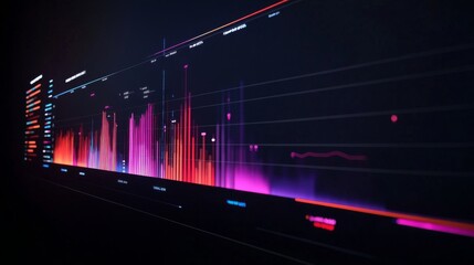 Fototapete - A professional business bar graph displaying sales data, with colorful bars on a sleek dark background, highlighting growth trends and performance metrics for clear visualization.