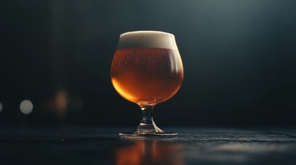 Poster - A sleek and minimalist beer glass with a pale ale, placed on a black stone surface with subtle lighting, highlighting the foam and golden color.