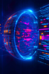 global digital data sphere, code streams, futuristic technology, network visualization, abstract bac