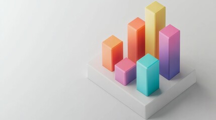 Poster - A top-down view of a D business bar graph with dynamic heights, showcasing various revenue streams, against a white surface with soft shadows for added depth.