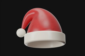 Poster - A 3D rendered image of a classic Santa Claus hat, red and white, festive and joyful.