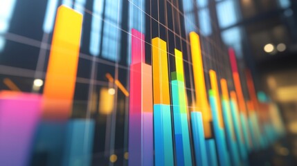 Poster - A visually appealing business bar graph with colorful bars on a transparent background, symbolizing data analysis and trends, creating an engaging and modern look.