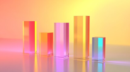 Poster - A visually striking D bar graph with reflective surfaces, showcasing various data sets in different heights, placed on a gradient background for a professional presentation.