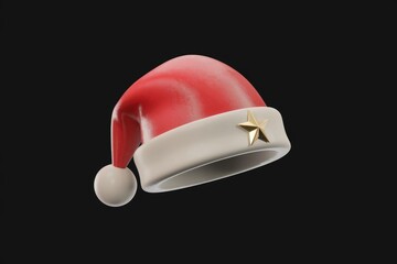 Aufkleber - A 3D rendered Santa hat with a gold star, festive and minimalist Christmas design.